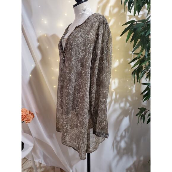 Chicos Snake Print Tunic Top Tank Set Size 3 US XL 16/18 Beaded Sheer Beige - Picture 4 of 10